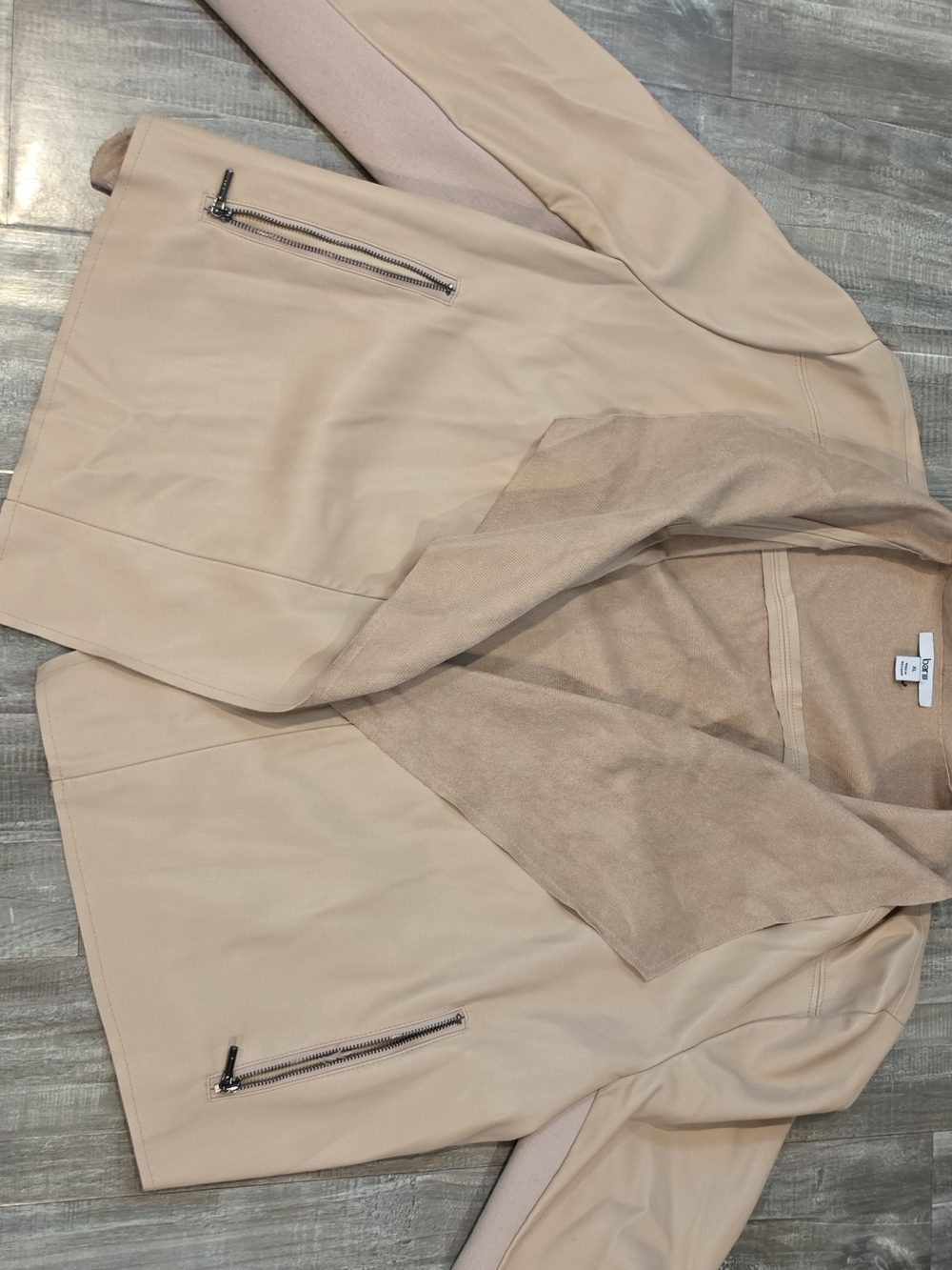 Bar III Blush Vegan Leather Open Front Jacket